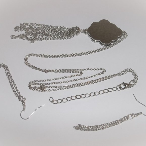 Teal Green and Silver Long Necklace and Chain Earrings Jewelry Set Tassel A596 - Picture 6 of 7